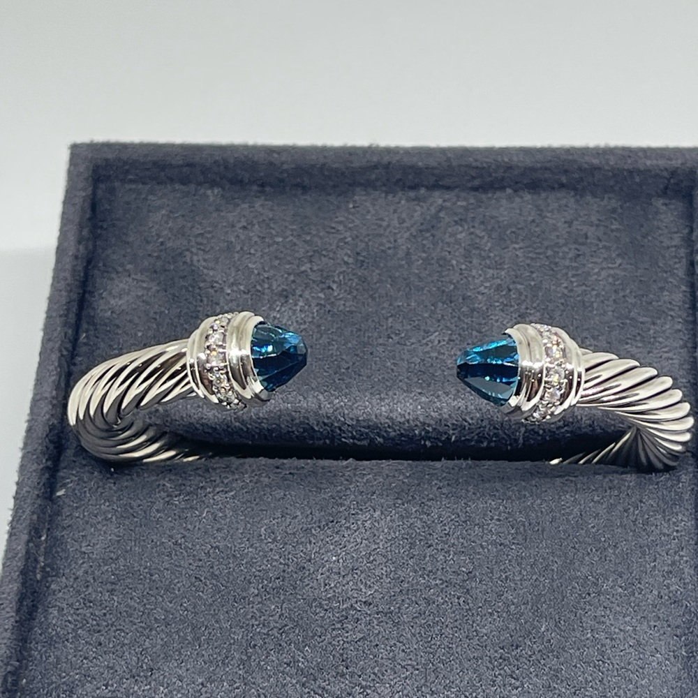 David Yurman Bracelet Sterling Silver with Hampton Blue Topaz and Diamonds, 7mm - Picture 6 of 10